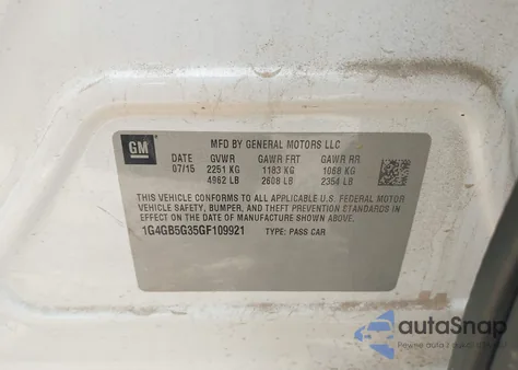 2016 Buick Lacrosse Leather from USA, damaged, VIN 1G4GB5G35GF109921